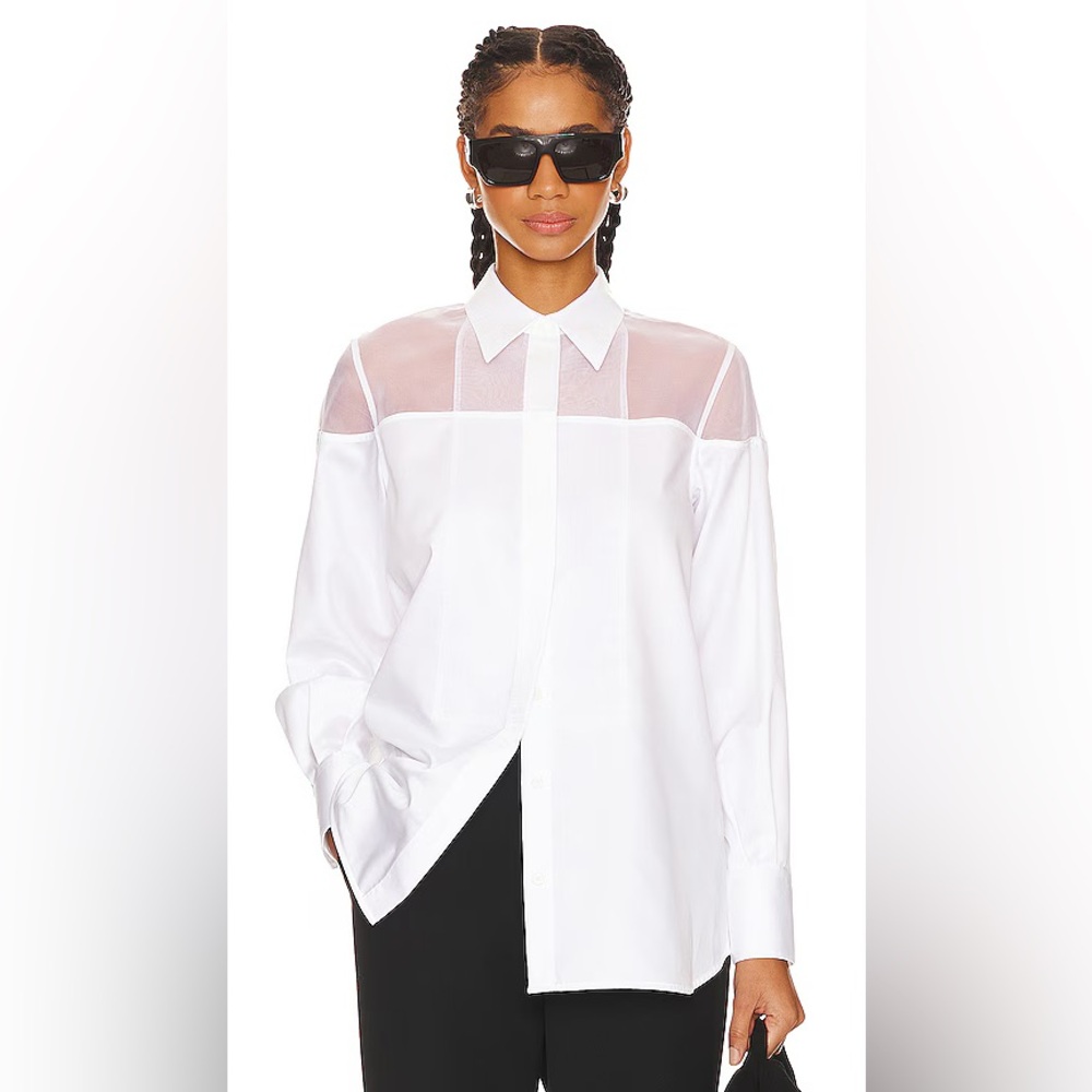 HELMUT LANG Poplin Sheer Detail Tuxedo Shirt